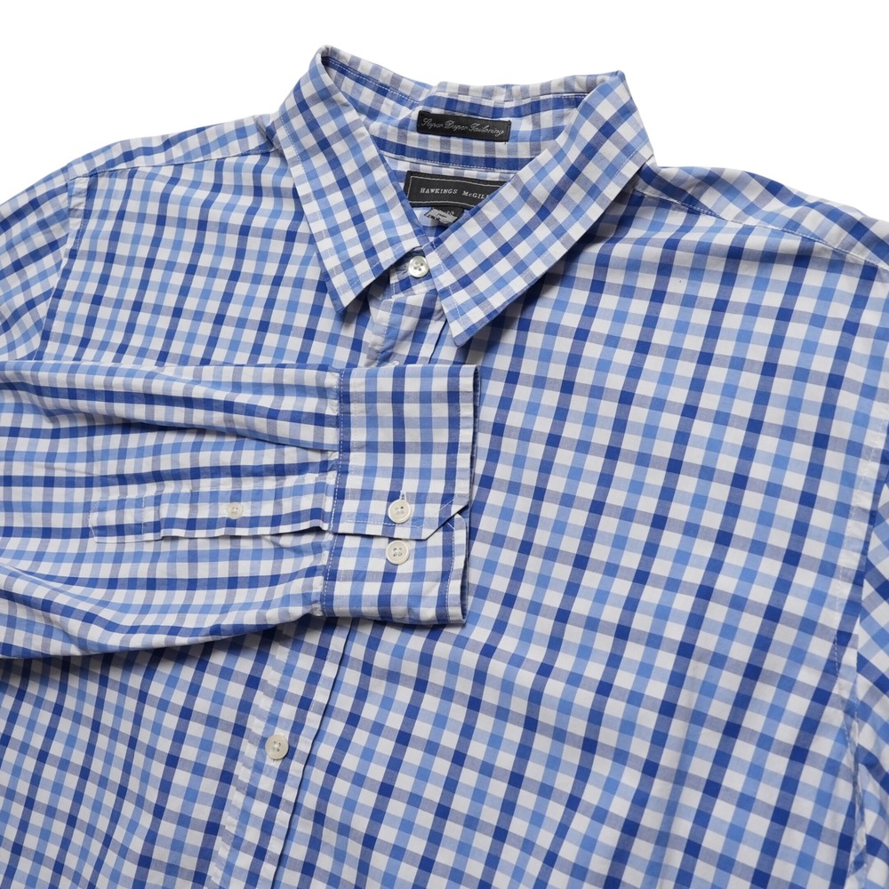Hawkings McGill Long‎ Sleeve Button Up Mens XL Blue Gingham Plaid Cotton Shirt